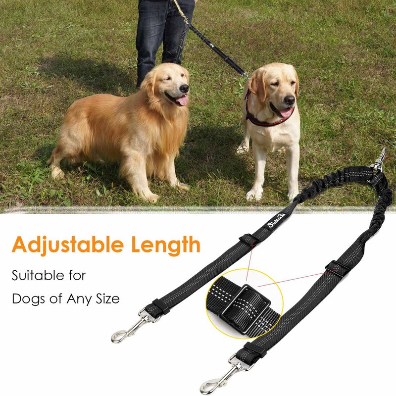 AUTOWT Double Dog Leash, No Tangle 360Â°Swivel Rotation Reflective Lead Attachment Adjustable Length Dual Two Dogs Lead Splitter, Comfortable Shock Absorbing Walking Training for 2 Dogs - Image 2